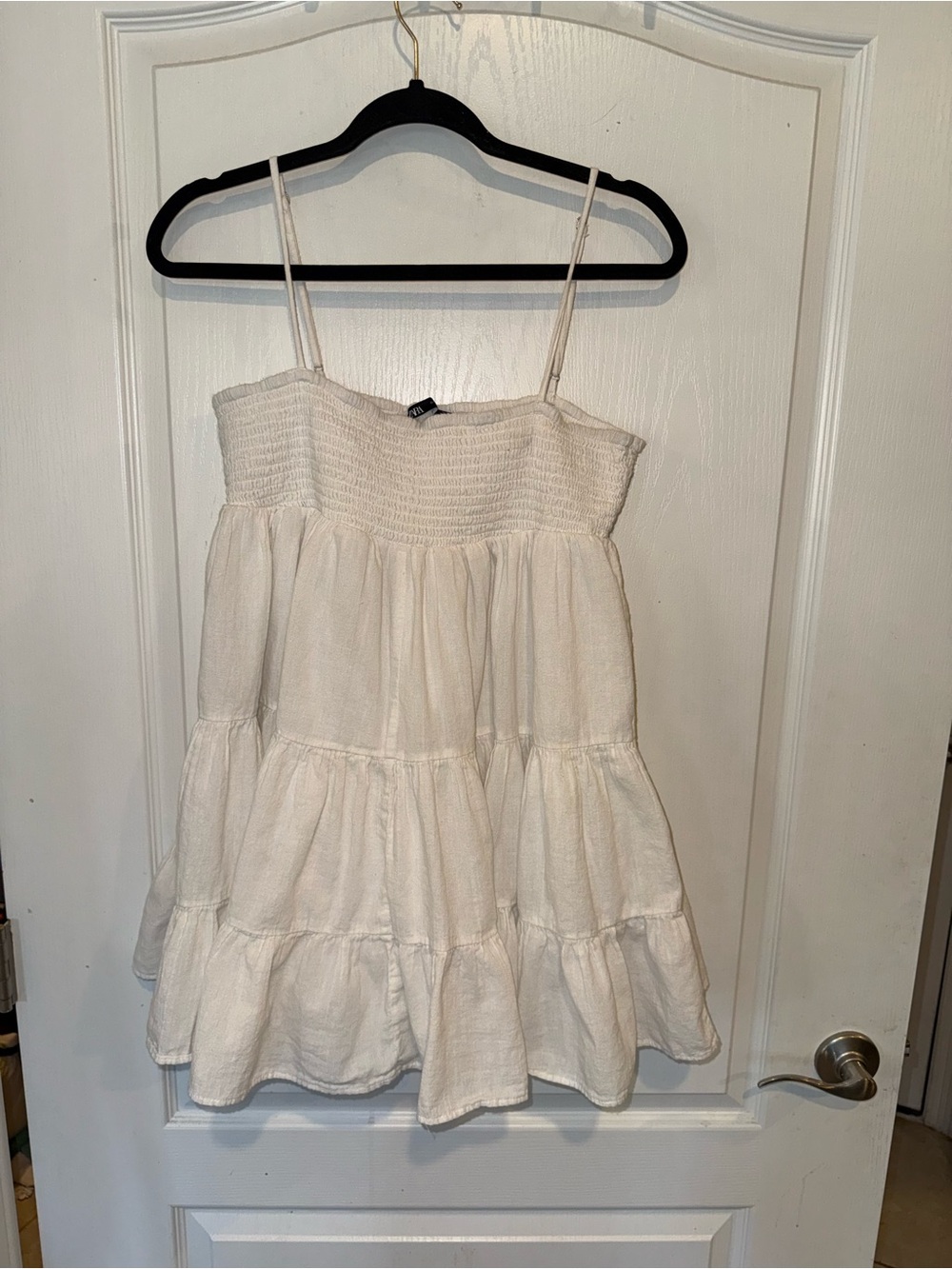 Zara white cotton smocked cami tiered mini sun dress adjustable straps medium